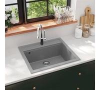vidaXL Évier de cuisine en granit – Bac unique – Gris