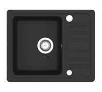 Évier de cuisine en granit - Bac unique - Noir - 575x460x280 mm - 320x390x190 mm - Réversible
