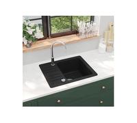 Evier de Cuisine en Granit Bac Unique Noir Décoration Cuisine Maison 142952