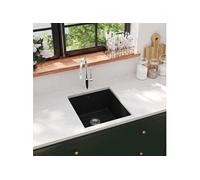 Evier de Cuisine en Granit Bac Unique Noir Décoration Cuisine Maison 142960