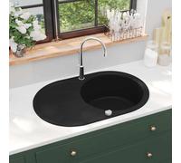 Évier de Cuisine en Granit Bac Unique Ovale Noir Décor Cuisine Maison vidaXL