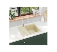 vidaXL Évier de cuisine en granit seul lavabo beige réversible résistant à la chaleur et aux rayures