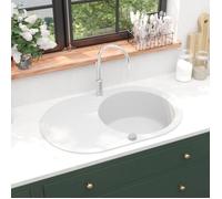 vidaXL Evier de Cuisine Seul Lavabo Ovale Egouttoir Encastré Réversible avec Trou de Montage pour Robinet et Distributeur de Savon Intérieur Maison Granit Blanc