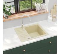 vidaXL Évier de cuisine en granit seul lavabo beige réversible résistant à la chaleur et aux rayures