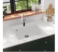 vidaXL Évier de cuisine Granit Seul lavabo Blanc