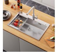 Évier de Cuisine en Inox 70x45CM - Évier 1 Bac avec Panier égouttoir réglable - pour Armoire de 80 cm