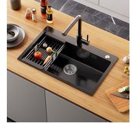 Évier de Cuisine en Inox 70x45CM - Évier 1 Bac Gris foncé avec Panier égouttoir réglable - pour Armoire de 80 cm