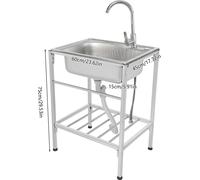 Evier de cuisine en inox, robinet d'eau chaude et froide, repose-pieds réglables, argenté
