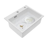 Évier de cuisine en pierre de quartz - 55 x 45 cm - Profondeur : 20,3 cm - Avec trop-plein - Bonde d'écoulement pour sous-plan de travail - Blanc