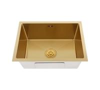 Évier de cuisine, encastrable, 55 x 40 x 22 cm, avec douchette rotative à 360°, en acier inoxydable, avec panier filtrant, revêtement PVD et protection contre la condensation, trop-plein, insonorisé