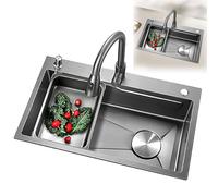 Évier de cuisine encastrable, 60 x 45 cm, évier utilitaire à cuve unique avec 3 trous, design en nid d'abeille en relief pour bar, pub, balcon et rénovation de salle de bain, gris B