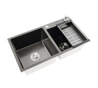 Évier de cuisine encastrable à 2 bacs 78 x 43 cm en acier inoxydable avec égouttoir pour cuisine