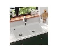 Évier de cuisine encastrable à 2 bacs en granite blanc crème