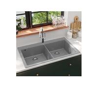 Évier de cuisine encastrable à 2 bacs en granite blanc gris