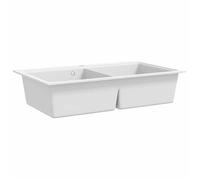 Évier de Cuisine Encastrable à 2 Bacs en Granite Blanc 860 x 510 mm en 80 % quartz et 20 % résine avec entretien facile EU664965