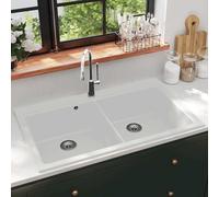 Évier de Cuisine Encastrable à 2 Bacs en Granite Noir Lave-main Lavabo vidaXL