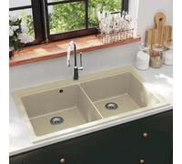 Évier de Cuisine Encastrable à 2 Bacs en Granite Noir Lave-main Lavabo vidaXL