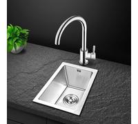 Évier de cuisine encastrable à une cuve en acier inoxydable, fabriqué à la main, avec bonde à vanne d'angle, robinet rond et tuyau d'arrivée d'eau (3830)