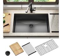 Évier de cuisine encastrable de 76,2 cm, évier de bar en acier inoxydable de calibre 16, motif nid d'abeille, finition PVD, gris foncé