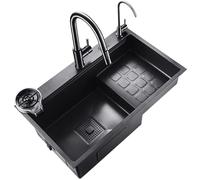 Évier de cuisine encastrable en acier inoxydable 304 de qualité supérieure - Évier de poste de travail à cuve unique avec ensemble de robinets, 74,9 cm à 78 cm, noir a-78 x 46 cm