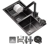 Évier de cuisine encastrable en acier inoxydable avec rondelle de tasse Design monté sur le dessus Comprend une vanne d'angle et un robinet carré moderne (8843)