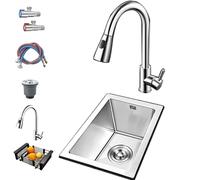 Évier de cuisine encastrable en acier inoxydable - Bol simple fait à la main avec panier égouttoir et robinet d'eau chaude/froide - et élégant pour les cuisines modernes