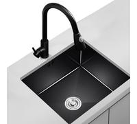 Évier de cuisine encastrable en acier inoxydable noir de qualité supérieure 65 x 45 cm avec fau et accessoires, design moderne pour rénovation de maison