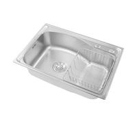 Évier de cuisine encastrable haute capacité en acier 65 x 44 x 20 cm, 1 bac avec égouttoir et 2 trous de montage, idéal pour un usage domestique et commercial, et facile à nettoyer