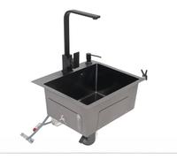 Évier de cuisine encastrable noir 45 x 40 cm - Ensemble d'évier en acier inoxydable avec robinet - Avec égouttoir et distributeur de savon - Robinet pivotant à 360° - Évier encastrable noir mat
