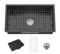 Évier de cuisine encastrable noir de 78,7 x 45,7 cm en acier inoxydable - Look élégant et moderne avec grille inférieure, tapis en silicone et système d'évacuation pour ajouter de l'élégance et