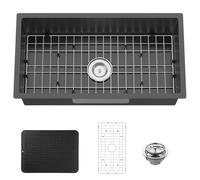 Évier de cuisine encastrable noir de 81,3 x 43,2 cm en acier inoxydable - Look élégant et moderne avec grille inférieure, tapis en silicone et système d'évacuation pour ajouter de l'élégance et
