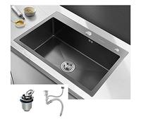 Évier de cuisine encastrable noir, évier utilitaire moderne en acier inoxydable à montage sur le dessus, évier commercial de bar, nouvel évier combiné nano à une cuve, station d'évier de buanderie ou