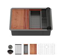 Évier de cuisine encastrable tout en un - 68,6 cm - Noir | Évier encastrable en acier inoxydable de calibre 16 avec cuve simple et profonde faite à la main - 27 x 18