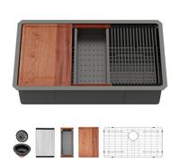 Évier de cuisine encastrable tout en un - Noir - 83 cm | Évier encastrable en acier inoxydable de calibre 16 avec cuve simple et profonde faite à la main 33 x 19