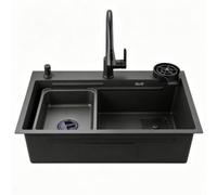 Évier de cuisine encastré Acier inoxydable Evier Cuisine 1 Bac | Robinet coulissant Profondeur : 220 mm Plan de travail multifonction Pour cuisines modernes(75x46cm/30x18in)