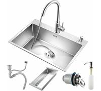 Évier De Cuisine Encastré avec égouttoir, évier De Poste De Travail Encastré, Robinet D’évier en Acier Inoxydable Cuisine avec Tous Les Accessoires D’, Onec, 600 * 450mm