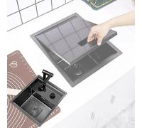 Évier de cuisine encastré dissimulé avec robinet, évier de bar et de préparation, cuve simple en acier inoxydable, montage sous plan, noir, moderne, petit filtre de vidange, couvercle pour camping-car