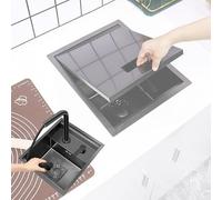 Évier de cuisine encastré dissimulé avec robinet, évier de bar et de préparation, cuve simple en acier inoxydable, montage sous plan, noir, moderne, petit filtre de vidange, couvercle pour camping-car