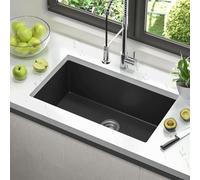 Évier De Cuisine Encastré en Acier Inoxydable 304 - Bac Simple De 25 Cm De Profondeur avec Accessoires Dinsonorisation pour Un Design Moderne en Cascade Dark Grey 30 x 18 x 10 inch