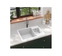 vidaXL Évier de cuisine deux lavabos trou de trop-plein Blanc Granit