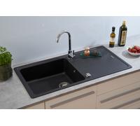 Evier de Cuisine Évier à Encastré Granit Lavabo 100x50 Noir respekta Columbia