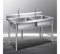 Évier de cuisine Évier commercial en acier inoxydable Évier utilitaire autoportant à double cuve avec dosseret haut pour garage restaurant cuisine extérieure
