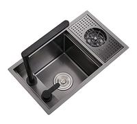 Évier de Cuisine évier de Bar à Poser évier encastré avec Lave-Verres évier en Acier Inoxydable de Calibre 18 avec Robinet élévateur,Noir-55 * 32 * 23cm
