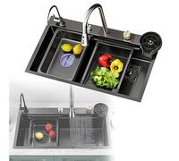 Évier de cuisine Évier de cascade de pluie volante Évier domestique, lavabo de lave-vaisselle, évier simple, poste de travail, évier de cuisine avec robinet extractible, planche à découper, lave-tas