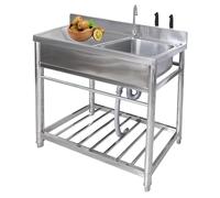 Évier de Cuisine, Évier de Restaurant Commercial Évier de Restauration En Acier Inoxydable avec Plate-forme et Étagères de Rangement, Évier Utilitaire Extérieur a Une Cuve avec Robinet Chaud et Froi