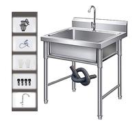 Évier de cuisine, évier de restaurant commercial, station de lavage des mains en acier inoxydable avec tuyau pour intérieur extérieur, garage, buanderie/buanderie - 23,6 x 23,6 x 31,5 pouces/60 x 60