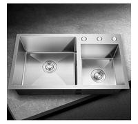 Évier de cuisine, évier double pour comptoir de bar, argenté, avec kit d'installation multiple, à encastrer ou à poser sous plan - Acier inoxydable