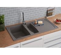 Evier de Cuisine Évier Encastré Granit Mineralite 100 x 50 Gris respekta Boston