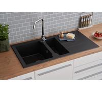 Evier de Cuisine Évier Encastré Granit Mineralite 100 x 50 Noir respekta Alineo