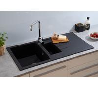 Evier de Cuisine Évier Encastré Granit Mineralite 100x50 Noir respekta Houston